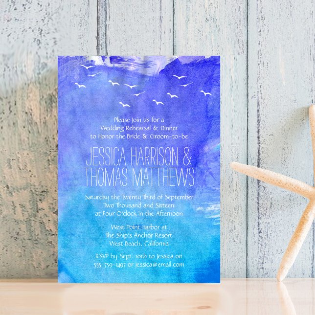 Invitación Watercolor Ocean Beach Boda Ensayo Cena (Subido por el creador)