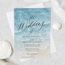 Watercolor Ocean Beach Elegant Script Boda