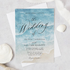 Invitación Watercolor Ocean Beach Elegant Script Boda