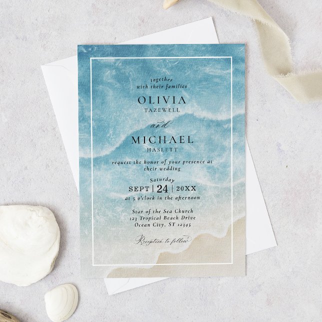 Invitación Watercolor Ocean Beach Elegant Wedding (Subido por el creador)