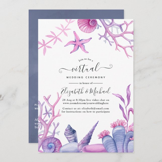 Invitación Watercolor Ocean Life Online Boda virtual (Anverso / Reverso)