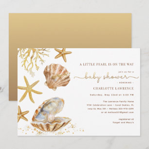 Invitación Watercolor Ocean Little Pearl Baby Shower