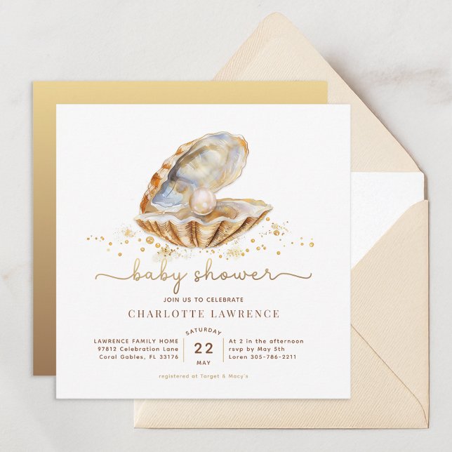 Invitación Watercolor Ocean Little Pearl Baby Shower (Watercolor Ocean Little Pearl Baby Shower)