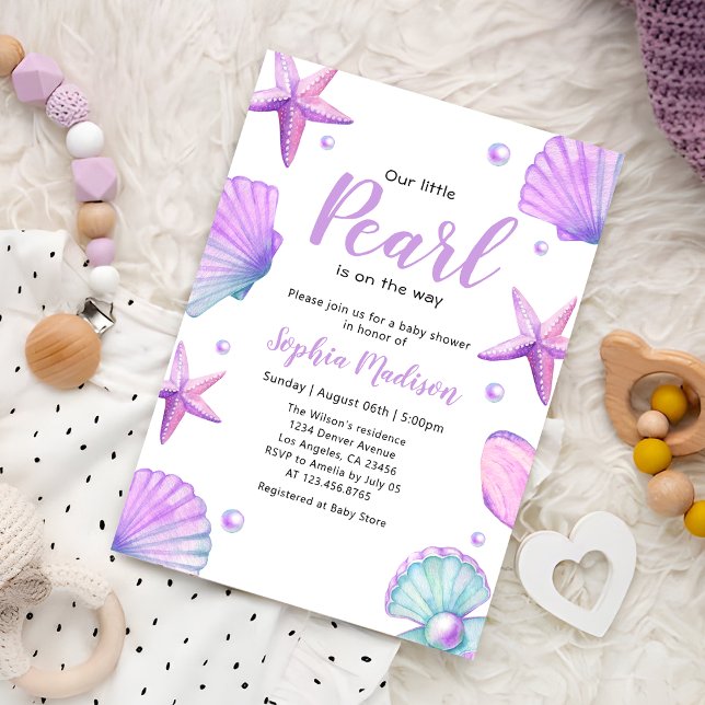 Invitación Watercolor Ocean Little Pearl Baby Shower (Subido por el creador)