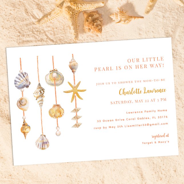 Invitación Watercolor Ocean Little Pearl Baby Shower (Summer Baby Shower - Little Pearl)