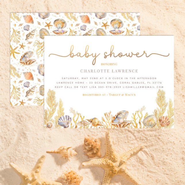 Invitación Watercolor Ocean Little Pearl Baby Shower (Beach Baby Shower Invitation)