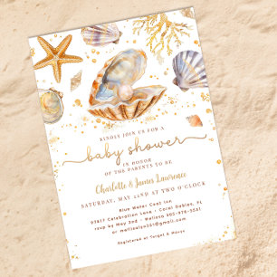 Invitación Watercolor Ocean Little Pearl Baby Shower