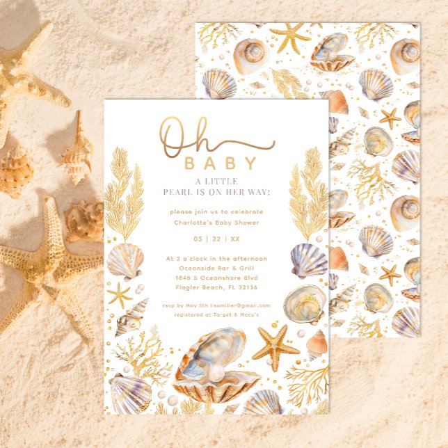 Invitación Watercolor Ocean Little Pearl Baby Shower (Little Pearl Baby Shower )