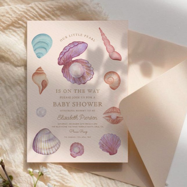 Invitación Watercolor Ocean pequeña perla Seashell Baby Showe (Subido por el creador)