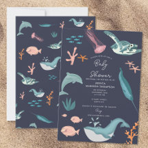 Watercolor Ocean Sea Animals Blue Baby Shower