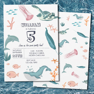 Invitación Watercolor Ocean Sea Animals Fiesta de cumpleaños