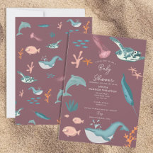Watercolor Ocean Sea Animals Pink Baby Shower