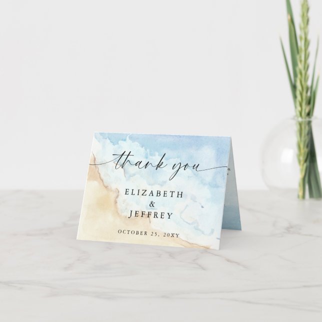 Invitación Watercolor Ocean Sea Summer Beach Thank You Card (Anverso)