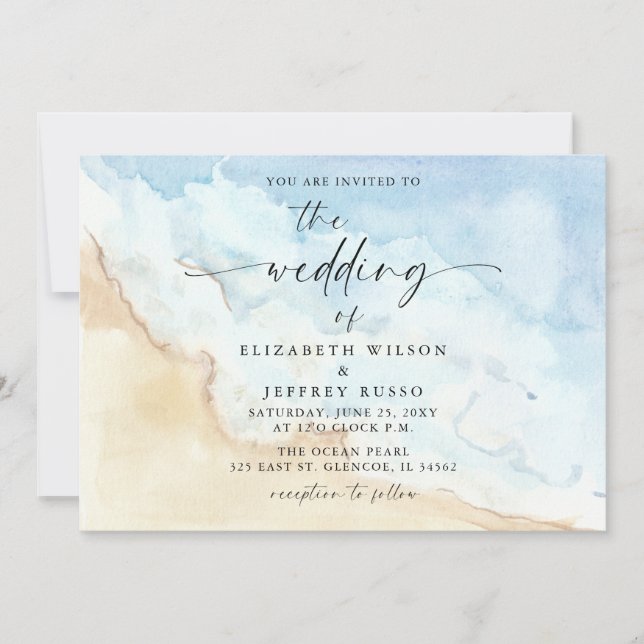 Invitación Watercolor Ocean Sea Summer Beach Wedding (Anverso)