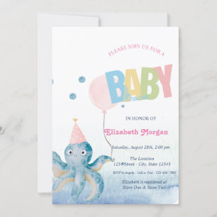 Invitación Watercolor Octopus Balloon Baby Shower