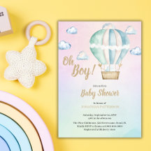 Watercolor Oh Boy Clouds Baby Shower