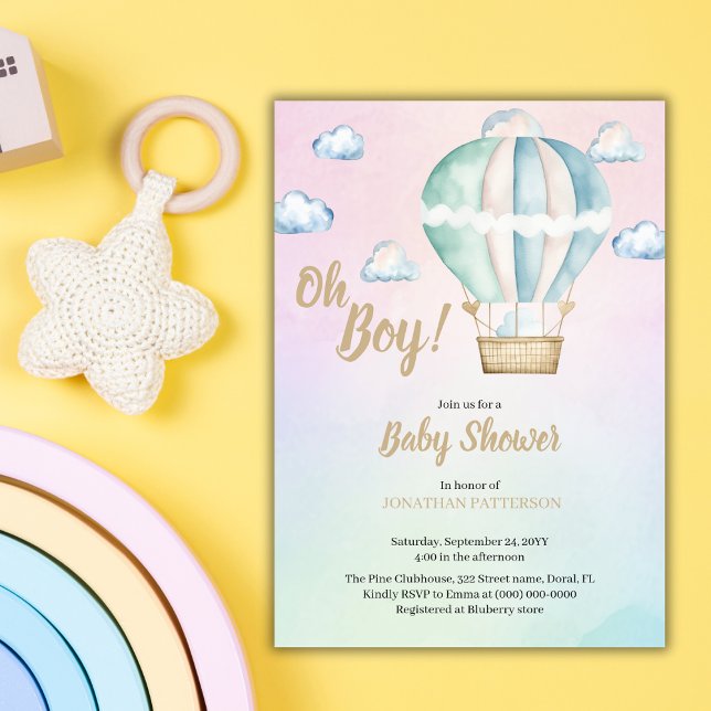 Invitación Watercolor Oh Boy Clouds Baby Shower (Subido por el creador)
