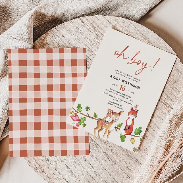 Invitación Watercolor Oh Boy Woodland Baby Shower (Subido por el creador)