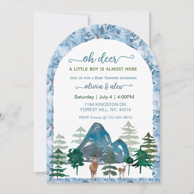 Invitación Watercolor oh deer baby boy shower invitations (Anverso)