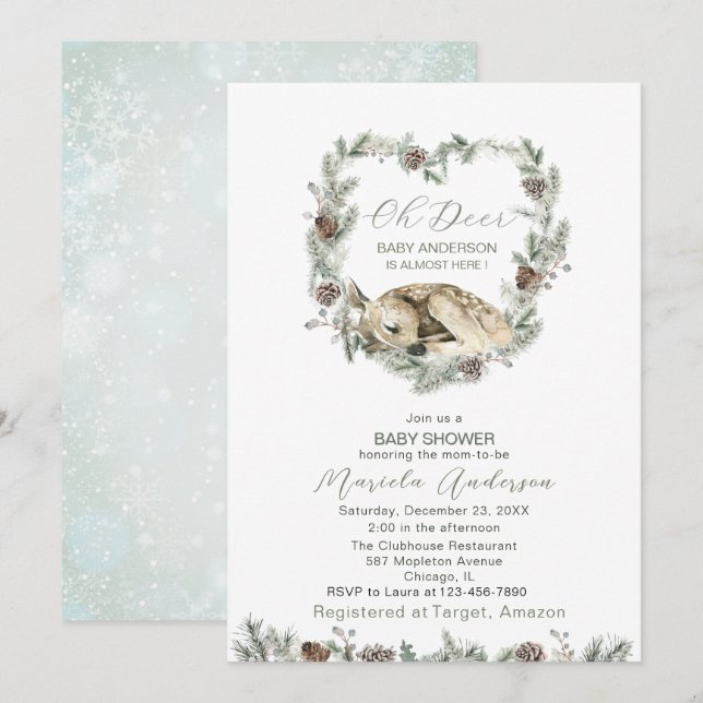 Invitación Watercolor Oh Deer Baby Shower (Anverso / Reverso)