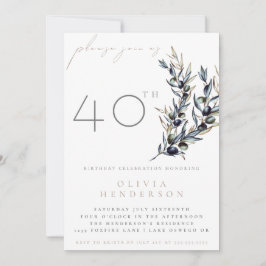 Invitación Watercolor Olive Branch Adult Birthday Invitation