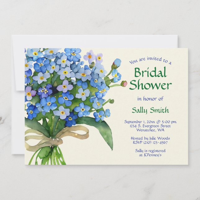 Invitación Watercolor Olvídense-me-nots Bridal Shower (Anverso)