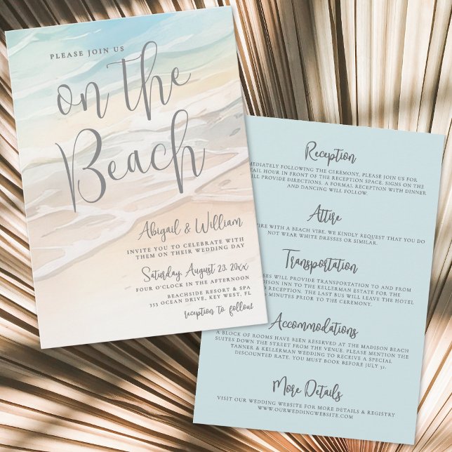 Invitación Watercolor On The Beach Wedding All In One (Watercolor On The Beach Wedding All In One Invitation)