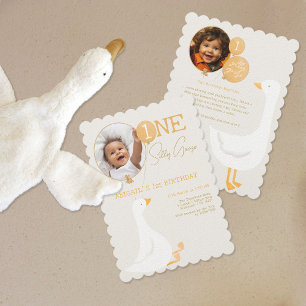 Invitación Watercolor One Silly Goose 1er cumpleaños foto