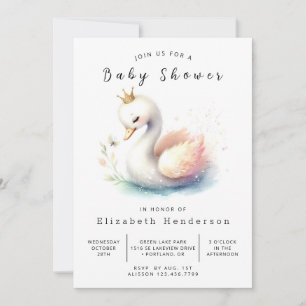 Invitación Watercolor Online Swan Baby Shower