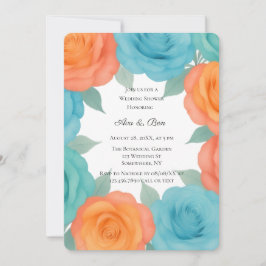 Invitación Watercolor Orange and Teal Roses Wedding Shower