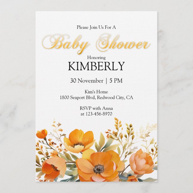 Invitación Watercolor Orange Poppies (Anverso)