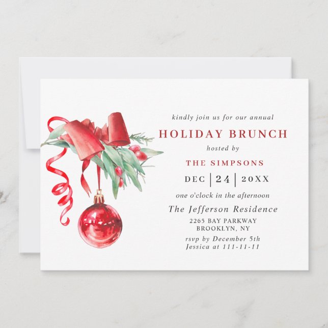 Invitación Watercolor Ornament NAVIDADES HOLIDAY BRUNCH (Anverso)