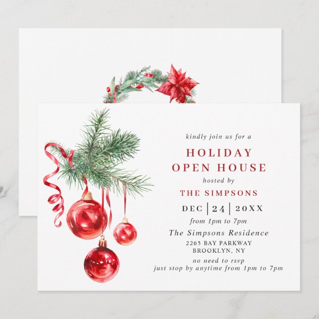 Invitación Watercolor Ornament NAVIDADES HOLIDAY OPUESTA CASA (Anverso / Reverso)