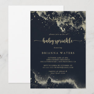 Invitación Watercolor Oro Splash Caligrafía Bebé Sprinkle