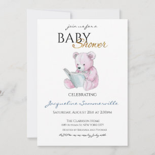 Invitación Watercolor Oso rosa Baby Shower Es un Chica