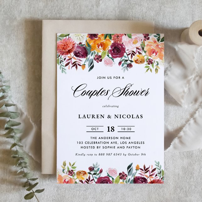 Invitación Watercolor Otoño Blooms Garland Parples Shower (Subido por el creador)