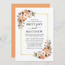 Watercolor Otoño Floral Gold Frame Boda Peach