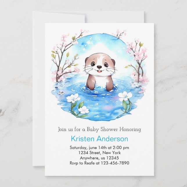 Invitación Watercolor Otter Whimsical Boy Baby Shower (Anverso)