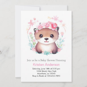 Invitación Watercolor Otter Wonderland Chica Baby Shower