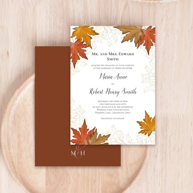 Invitación Watercolor Otumn deja elegante boda (Fall autumn watercolor leaves. )