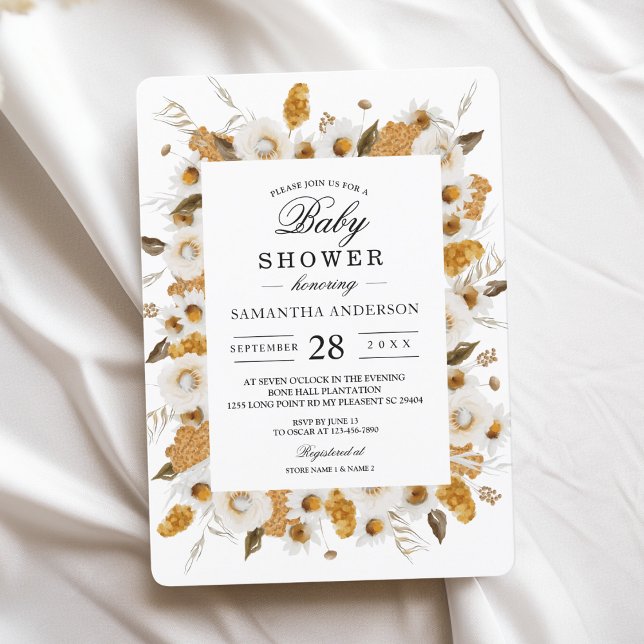 Invitación Watercolor Otumn Marco floral amarillo y blanco (Subido por el creador)