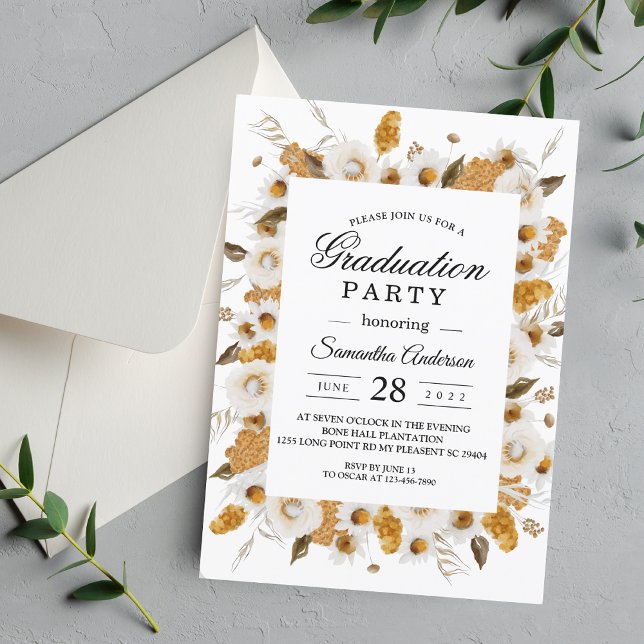 Invitación Watercolor Otumn Marco floral amarillo y blanco (Subido por el creador)
