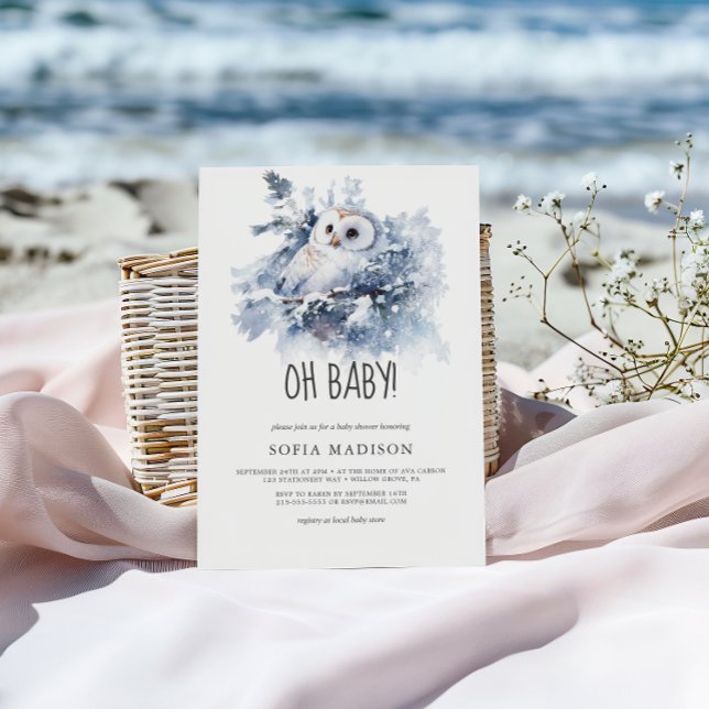 Invitación Watercolor Owl Winter Baby Shower (Subido por el creador)