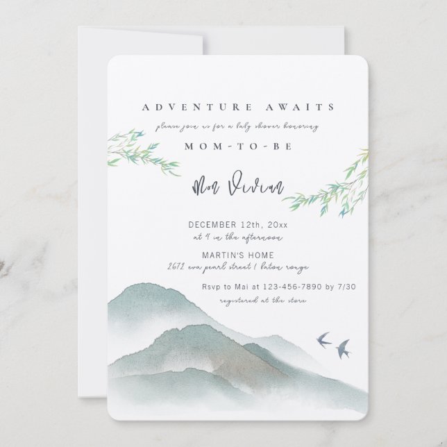 Invitación Watercolor Pacific Woodland Mountain Baby Shower (Anverso)