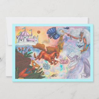 Invitación Watercolor Painting Unicorn Opal Fairy Dragon Fire