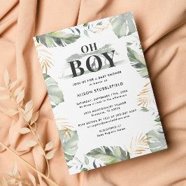 Invitación Watercolor Palm Giraffe Safari Boy Baby Shower