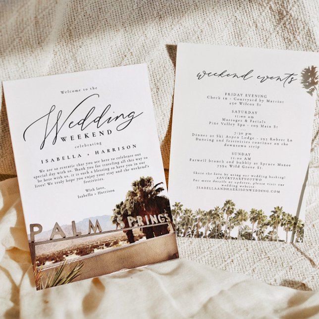 Invitación Watercolor Palm Springs Boda Bienvenida Itinerary (Subido por el creador)