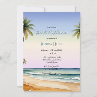 Invitación Watercolor Palm Trees Beach Island Bridal Shower