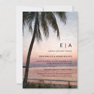 Invitación Watercolor Palm Tropical Destination Beach Wedding