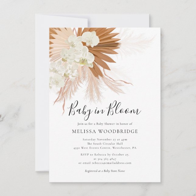 Invitación Watercolor Pampas Grass Fall Chica Baby Shower (Anverso)
